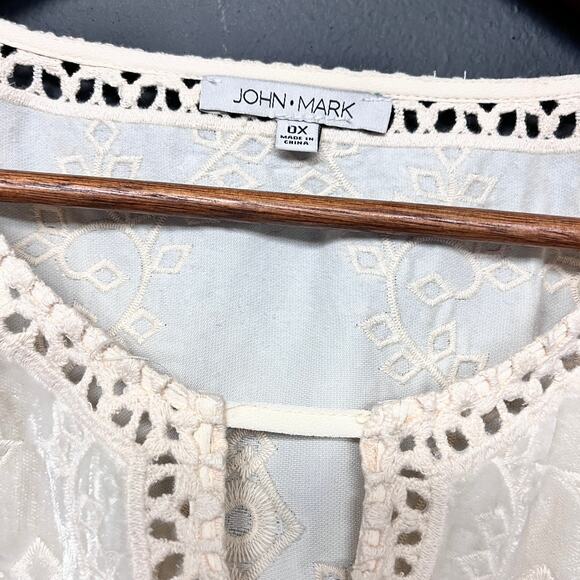 Women's 0X Plus Size John Mark embroidered velvet boho tunic top ivory - Picture 3 of 4
